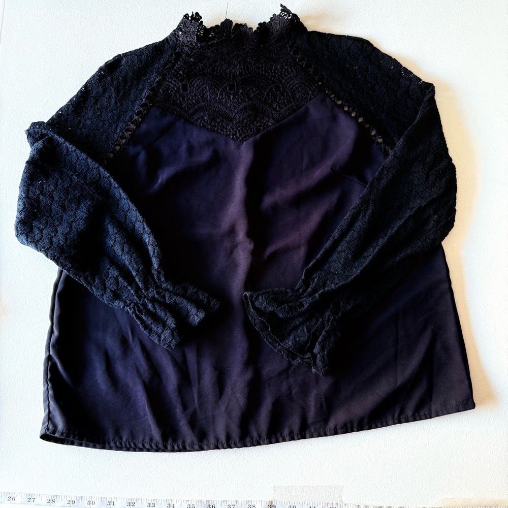 SHEIN‎ Women’s Large Long Sleeve Blouse Black Lace Cottage Witchy Renaissance